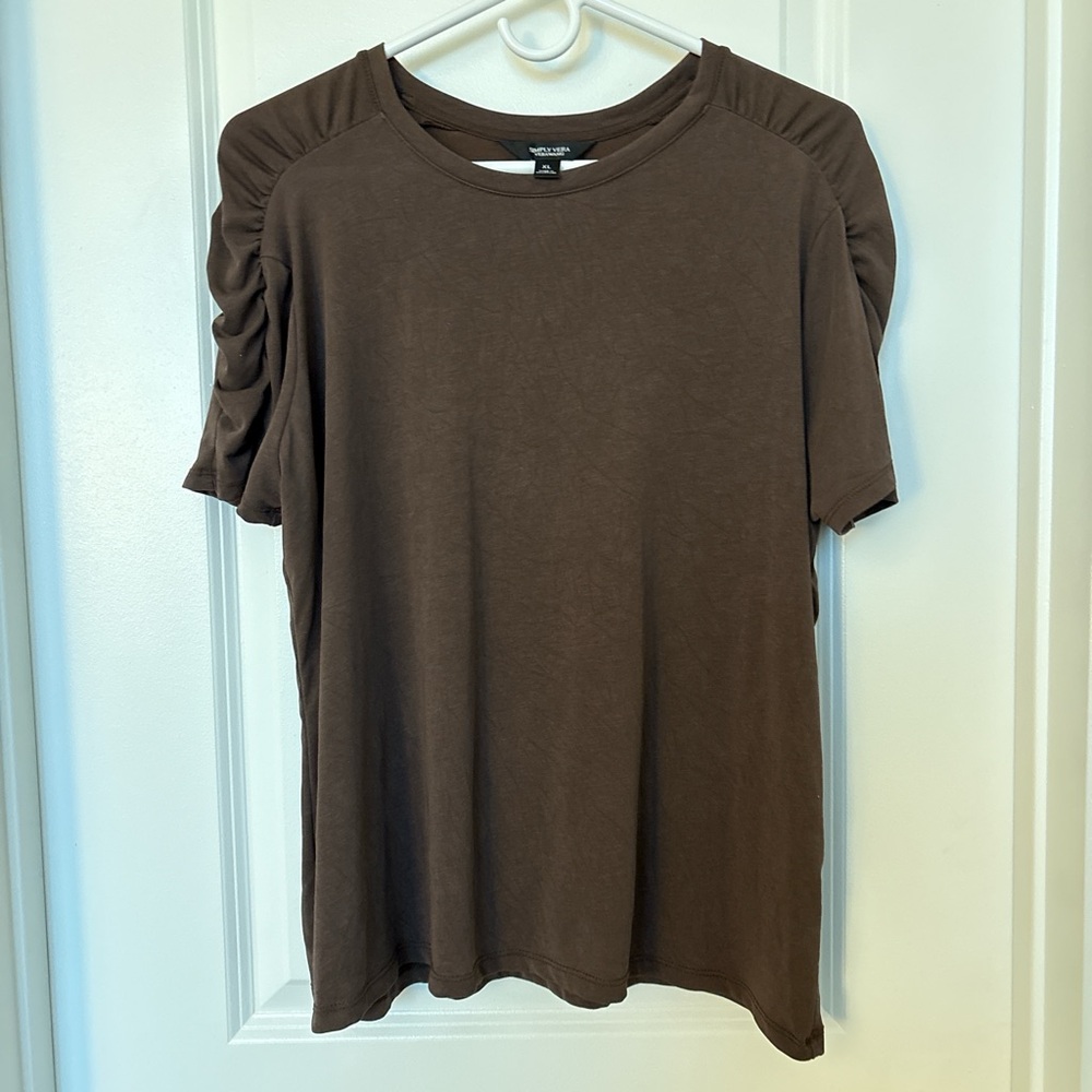 Simply Vera Vera Wang Brown Short Ruched Sleeve Top Size XL